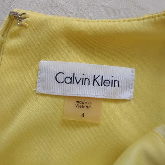 Calvin Klein halter yellow Printed fit & flare cocktail dress With Pockets - Picture 9 of 9